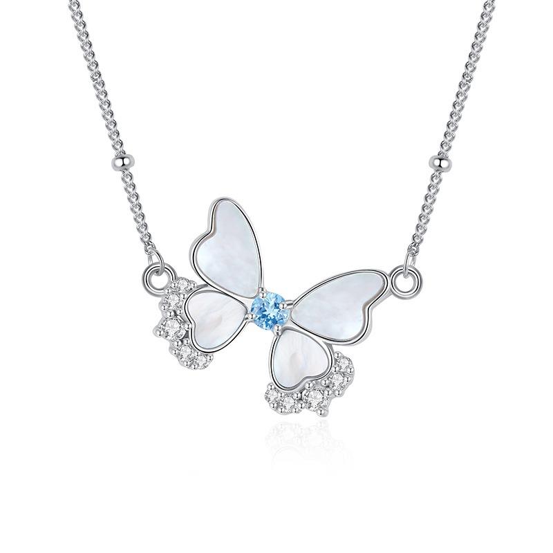 Sterling Silver Butterfly Necklace, Natural Gemstone Pendant for Ladies Gift