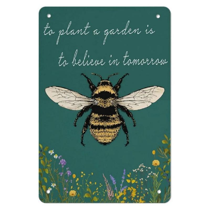 Bee Metal Wall Sign for Home Cafe Bar, Creative Tin Decor 30x20cm