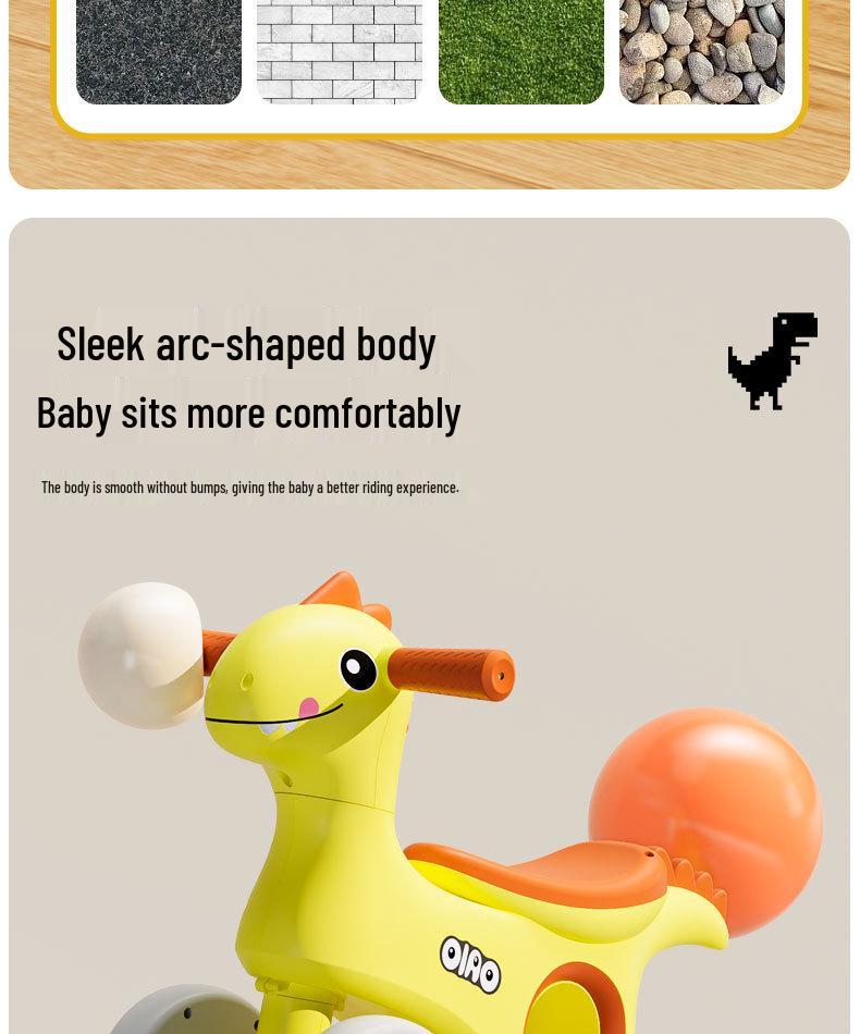 Kinderen Dinosaur Evenwichtsfiets: 4-wielige loopfiets voor 1-6 jarigen, Anti-kantel ontwerp