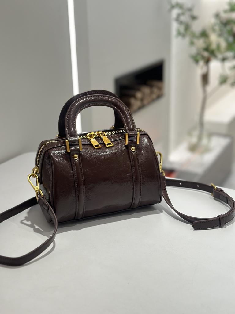 Borsa da Donna in Vera Pelle con Sensazione di Alta Gamma, Borsa Piccola in Pelle di Vacchetta a Strati Baotou Boston, Borsa a Tracolla, Borsa a Mano in Pelle Cerata ad Olio