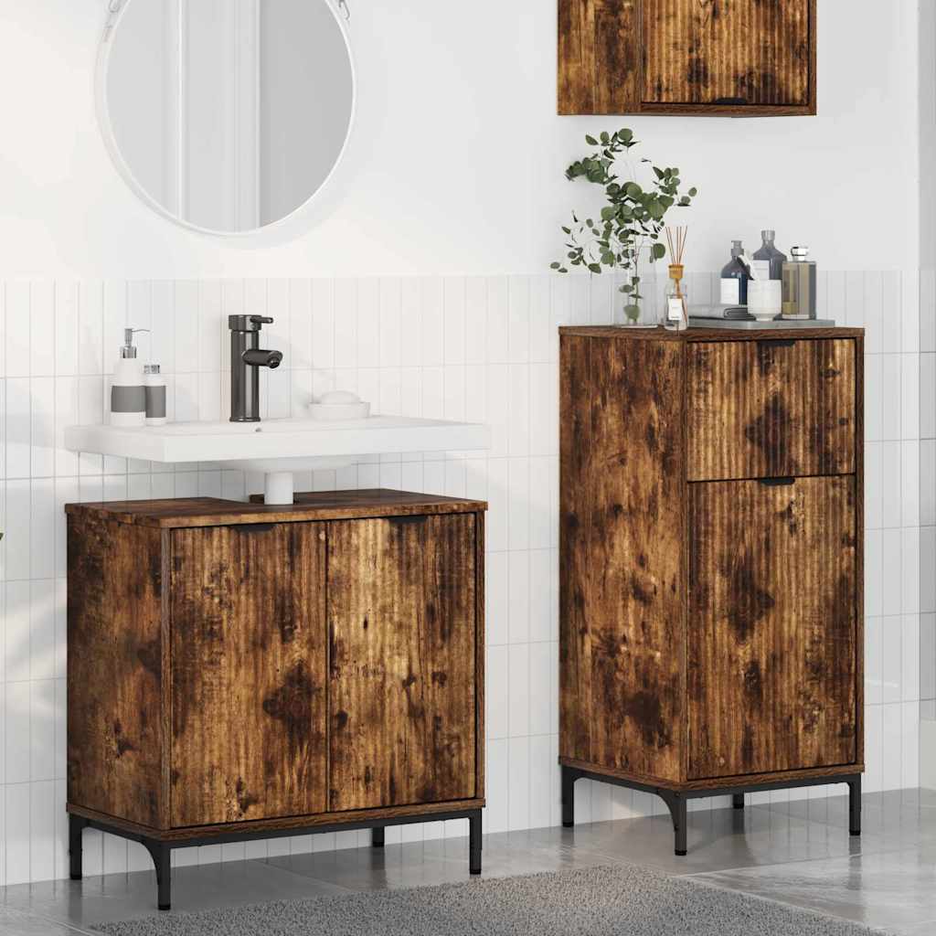 Bathroom Furniture Set with Drawers 2 pcs Smoked Oak