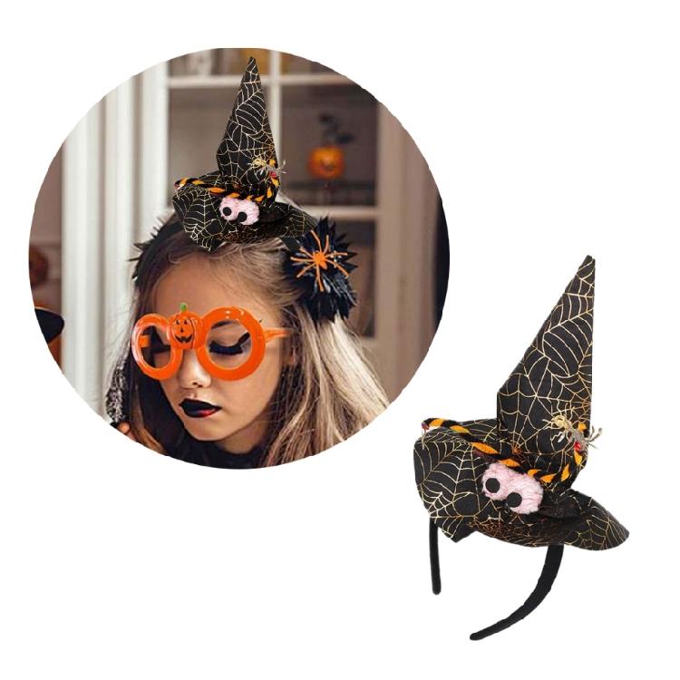 Festival Halloween Witch Hat Hairband with Mesh for Women Men Cosplay Spiderwebs Wizard Caps Headband Costume Accessory