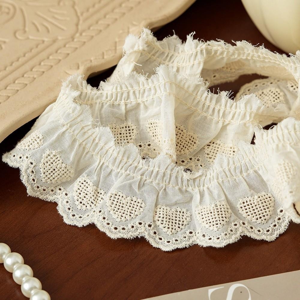 DIY 5cm Wide Ruffle Trim Heart Embroidered Cotton Wrinkle Lace Skirt Edge Handmade Pleated Fabric Ribbons Clothing Decorative