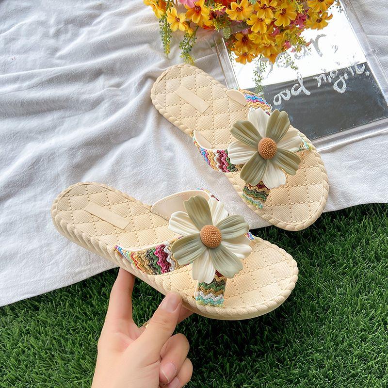 Fashion Outside Shoes for Women Flowers Sandals On Beach Flat Woman Slippers Stylish 39 2025 Luxury Low Price Summer Slides Promotion