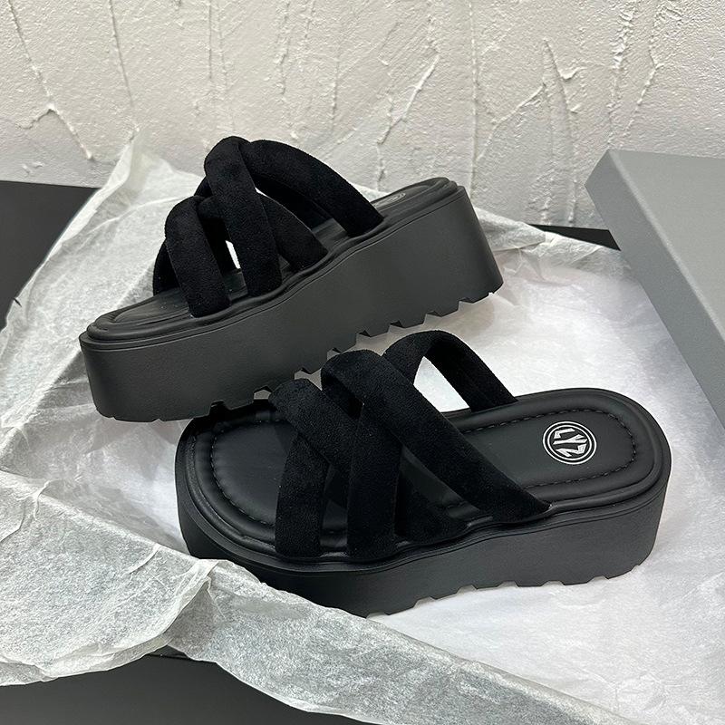 

Маффины на толстой подошве с перекрестными ремешками, женские летние 2025, весенние новые сандалии, маленькие пляжные сандалии 39 чёрный