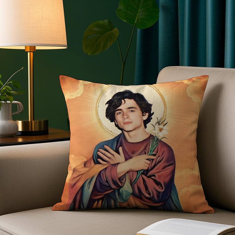 T-Timothees Chalamets Pillow Case Short Plush Print Cushion Cover Square Throw Pillow Covers Sofa Home Decor