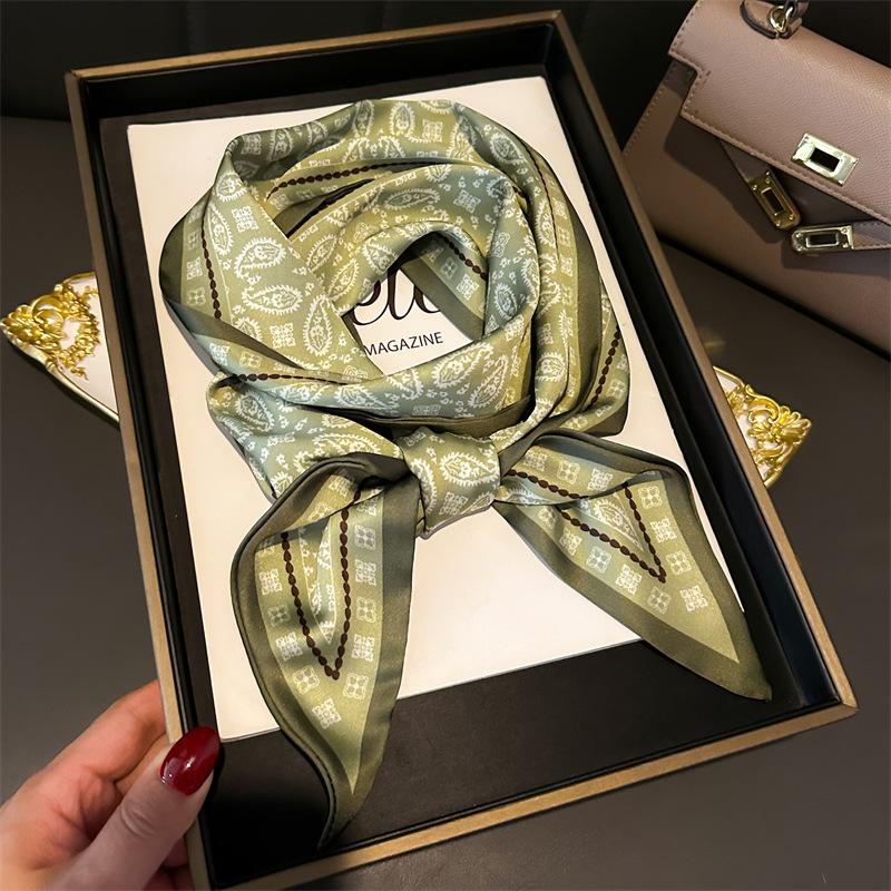 Women Luxury Design Silk Scarf Satin Hair Hairband Tie Neck Scarf Narrow Slanted Ribbon Neckerchief For Wedding Occupation