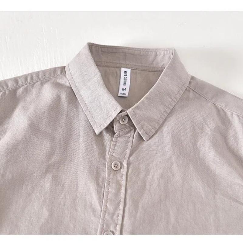Classical Summer Shirt Male Turn-down Collar Cotton Linen Short Sleeve Shirt for Man Solid Color Button Casual Shirt Simple Style Clothing