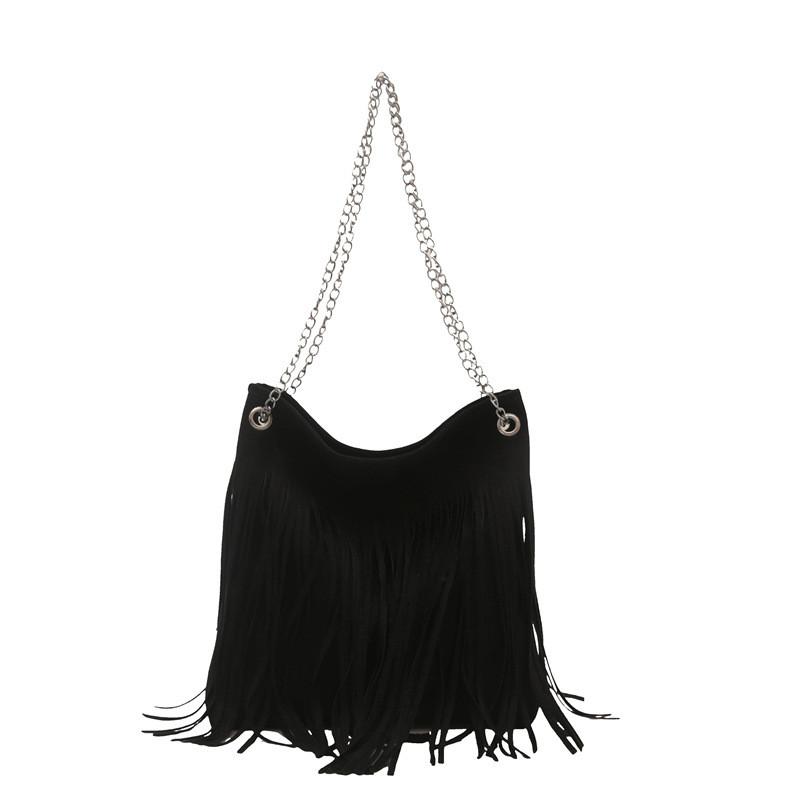 

Trendy Large Capacity Vintage Shoulder Bag For Women With Tassels And Chain Detail чёрный