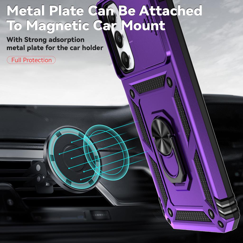 Stoßfeste Rüstungshülle für Samsung Galaxy A05S A05, magnetischer Auto-Ring-Halter, Ständer, Rückseite, Schiebelinsenabdeckung für Galaxy A04S, A04, Schutzhüllen