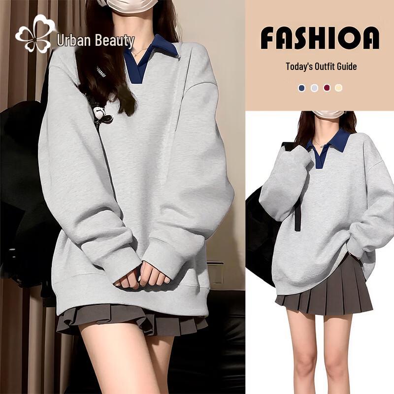 Women s Loose Fit Long-Sleeve Polo Sweatshirt M