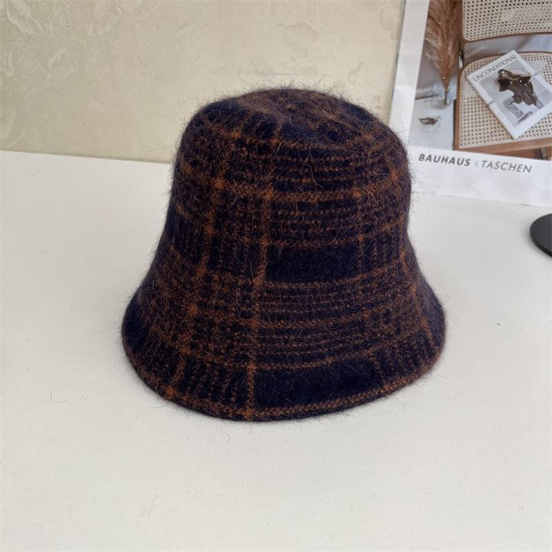 

Осенне-зимняя шерстяная шляпа-ведро теплая мягкая восковая кроличья шерсть шерстяная смесь шляпа-ведро женская полосатая вода M（56-58cm） тёмно-синий