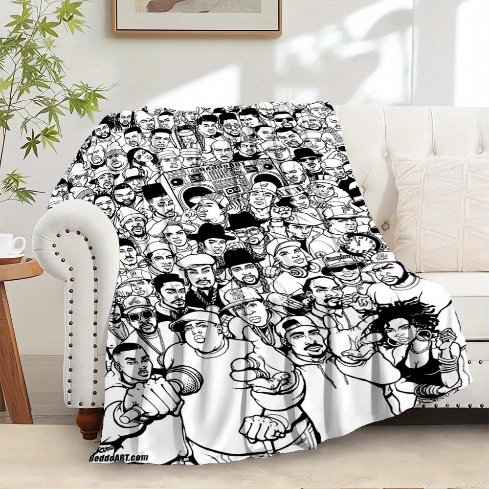 For Hip Hop,Culture,Icons Themed Flannel Blanket, Glam Style, Digital Print, All Season Comfort, ,for Cozy Plush Flannel Cover103