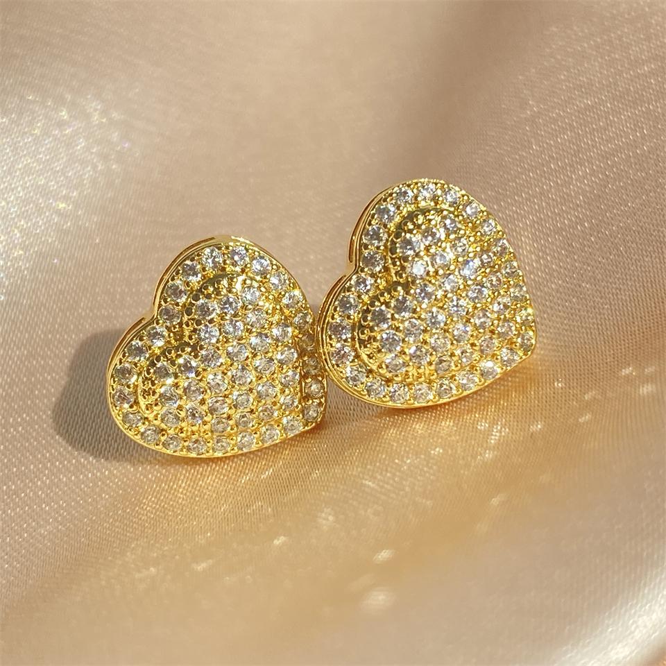 ZAKOL Loving Heart Zirconia Stud Earrings For Women Girls Copper Color Metal Crystal Ears Accessories Wedding Zircon Gifts
