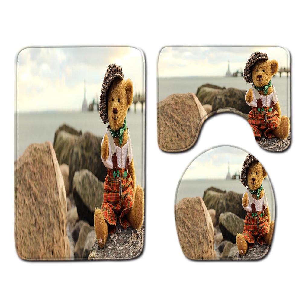 Beach View Bathroom Floor Mat Three-Piece Toilet Carpet Toilet Mat Set Door Mat Bathroom Non-Slip Mat