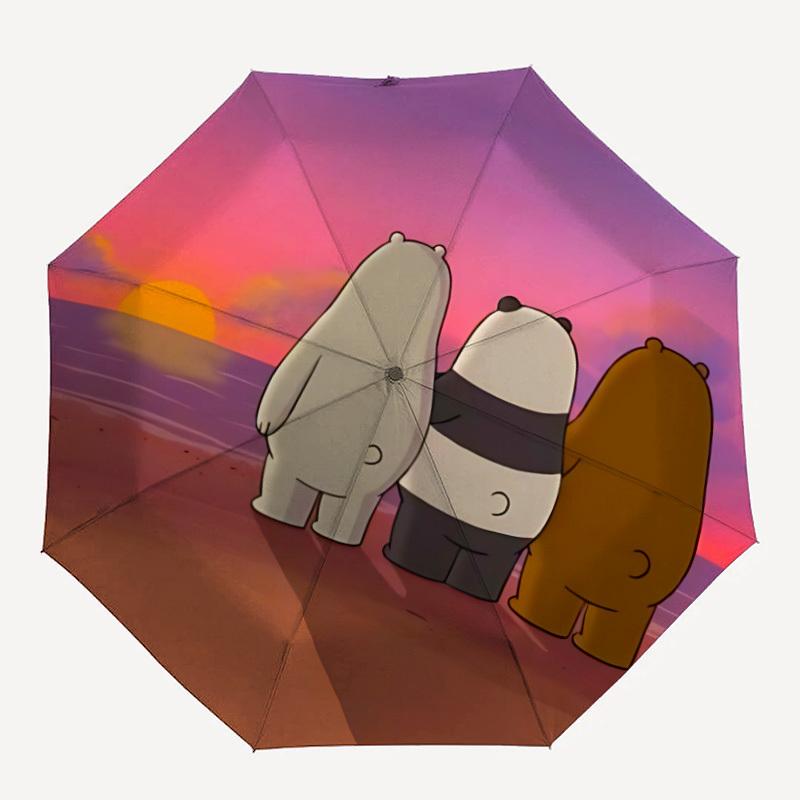 

1pc We Bare Bears Automatic Folding Umbrella - Compact 8-Rib Design,Festive Gift for Friends & Family, Compact Umbrella 22037