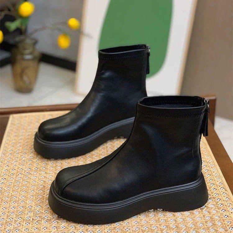 

Women s Martin Boots - Thick Sole, Height-Enhancing, Non-Slip, Soft Leather Ankle Boots with Round Toe Chelsea Design. 40