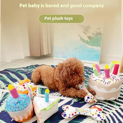 Cute Cake Pet Toy Cartoon Plush Dessert Squeaky Soft Puppy Kitten Toys Pet Interactive Toys Bite Resistant Pet Toys Pet Supplies
