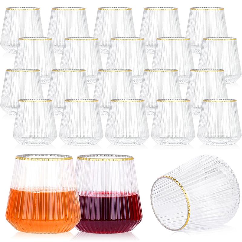 

24 Pcs 14oz Disposable Wine Glasses Unbreakable Clear Plastic Cocktail Glasses Recyclable Shatterproof Reusable Wine Cups JT432
