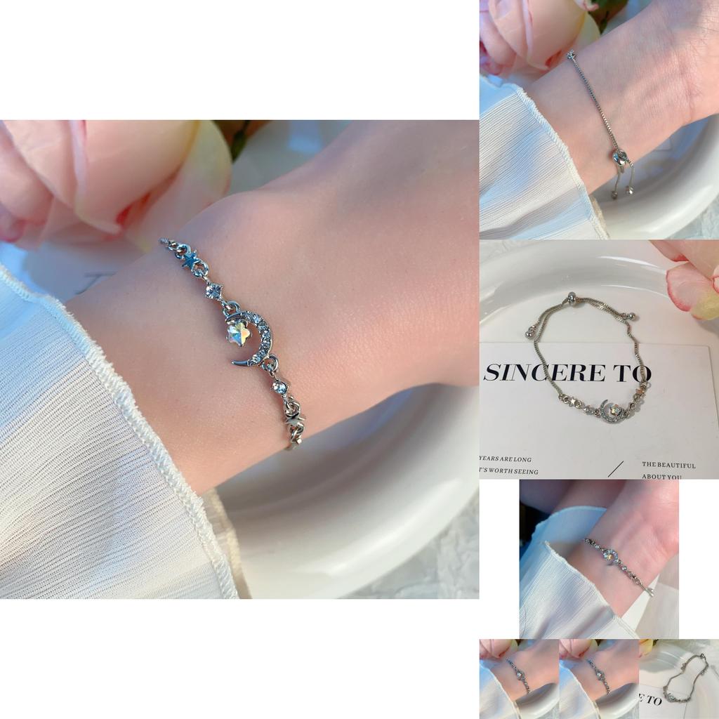 Elegant Moon And Star Crystal Bracelet For Women Chic Zircon Alloy Jewelry
