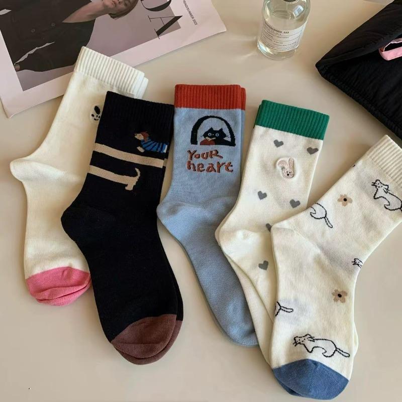 Ladies Spring and Summer Thin New Pure Cotton Cartoon Boneless Pile Socks