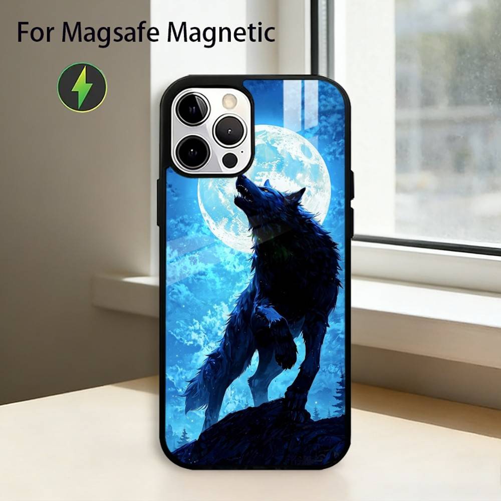 

Moon Roaring W-Wolf Phone Case For iPhone17,16,15,14,13,12,11 Plus,Pro Magnetic For Magsafe Wireless Charging iPhone11PRO