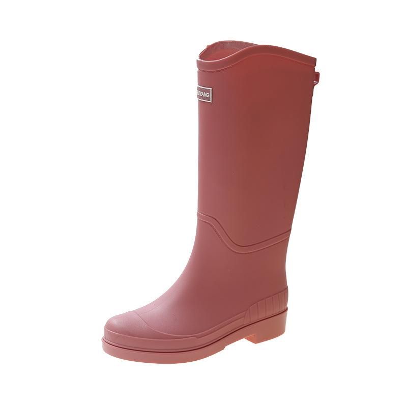 

Новые ПВХ износостойкие и нескользящие дождевые ботинки с высоким голенищем, кожаный обхват голенища, утолщенные резиновые сапоги, клееная обувь, водонепроницаемые чехлы для обуви, модные 41 розовый