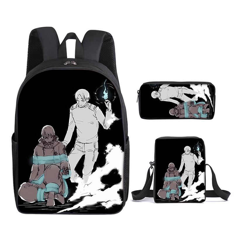 Classic Funny Fire Force season 3 3D Print 3pcs/Set pupil School Bags Laptop Daypack Backpack Inclined shoulder bag Pencil Case