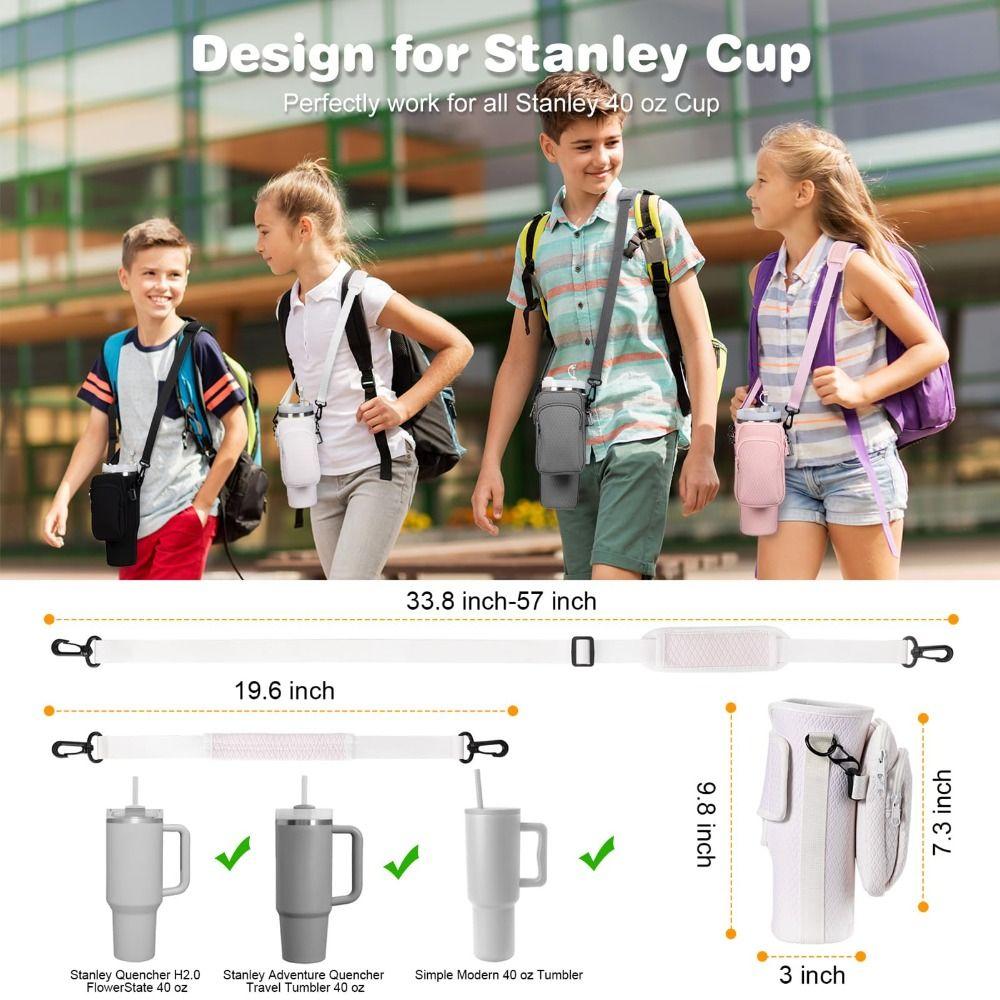 Adjustable Strap Water Cup Bags With Phone Pocket Bottle Carrier Bag  for Stanley 40oz Tumbler