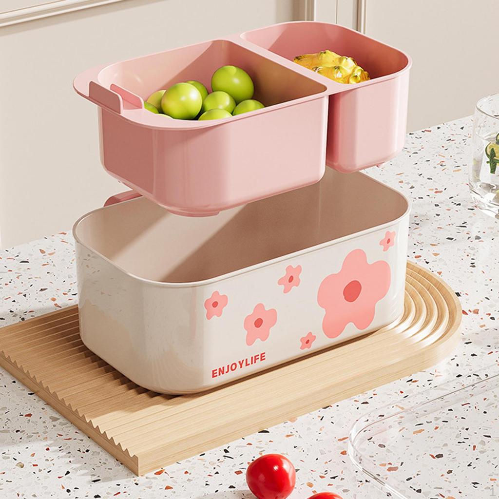 Drain Basket Fruit Strainer Colander Double Layer Container Food Storage Fruits Vegetable Washing