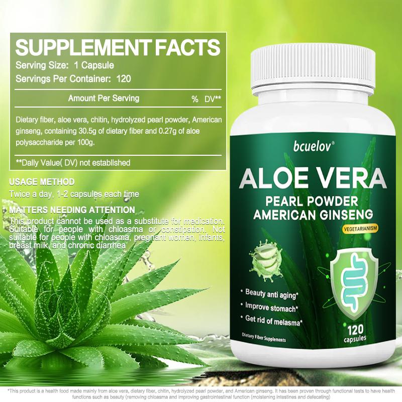 Aloe Vera, Ballaststoffe, Amerikanischer Ginseng, Hautgesundheits-Nahrungsergänzungsmittel, 120 Kapseln