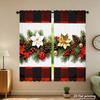 Piece Set High Definition Digital Printed Curtainschristmas Pine Branches Red Green Plaid Flower Decorhome Decoration Style Curtain Made Of Polyester