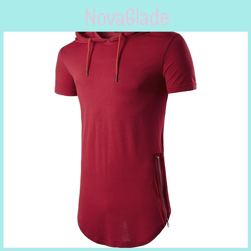 T-shirt con cappuccio da uomo a maniche corte slim fit con top muscolari di alta qualità per moda casual