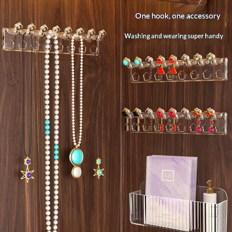 3Pcs Flower Acrylic Wall Mounted Earring Necklace Holder Jewelry Organizer Hanging Necklace Storage Rack For Door Back And Wall