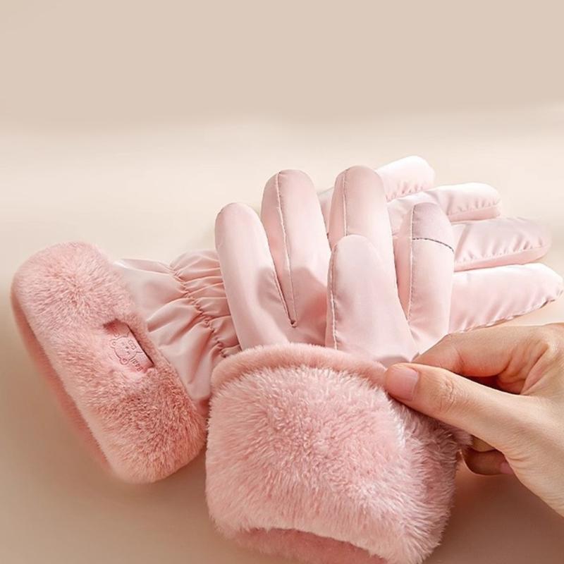 Trendy Warm Thermal Gloves Plush Lining Stylish Windproof for Cold Weather Winter Cycling Skiing Climbing