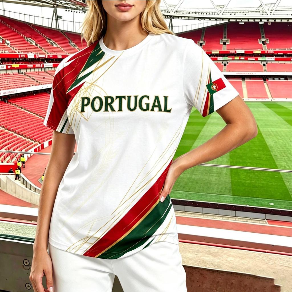 Women's Short Sleeve Round Neck Soccer Fan T-Shirt with Graphic Print