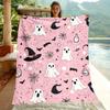 Cute Pink Halloween Ghost Print Throw Blanket Cozy Sofa Couch Manta Soft Bed Decorative Blanket For Bedroom Living Room