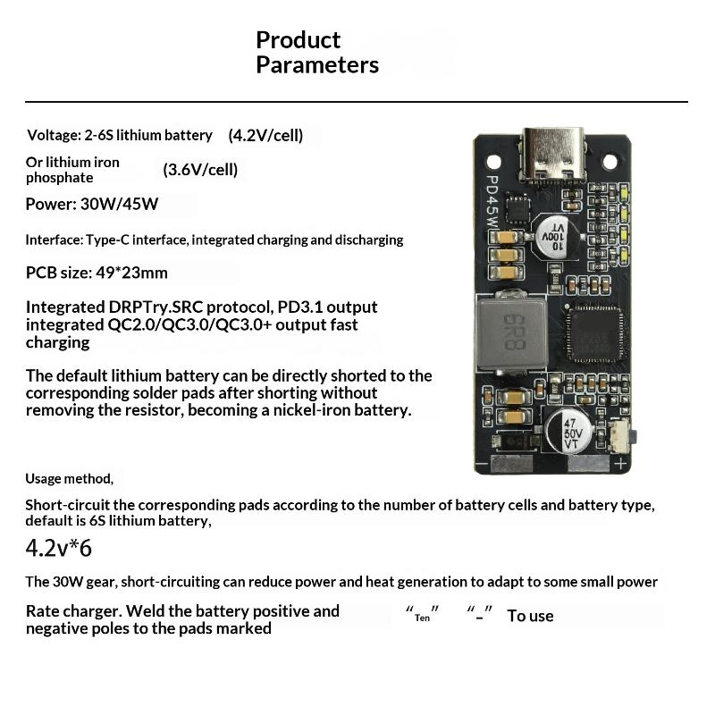 1Pcs Li-Ion/Lifepo4 Batteries Charger Typec Usb Pd3.1 Fast Charging 45W 2S 3S 4S 5S 6S Lithium Battery Charger Discharger Module