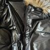 Women's Black Slim-Fit Down Coat with Detachable Fur Collar