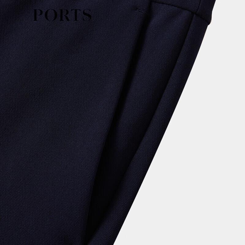 PORTS Spring Navy Side Slit Slim-Fit Casual Pants