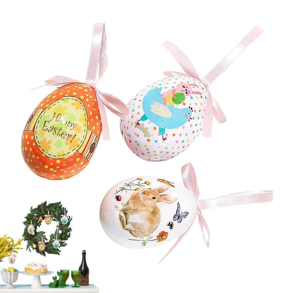 3 Pieces Foam Easter Bunny Egg Ornaments Cute Bunny Spring Decor Decorative Easter Eggs Tree Ornaments For Window Door Garden