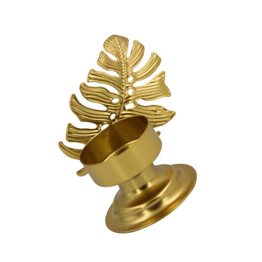 Golden Iron Tealight Candle Holder for Elegant Dining Room and Weddings Centerpieces Metal Leaf Shape Candlestick Stand