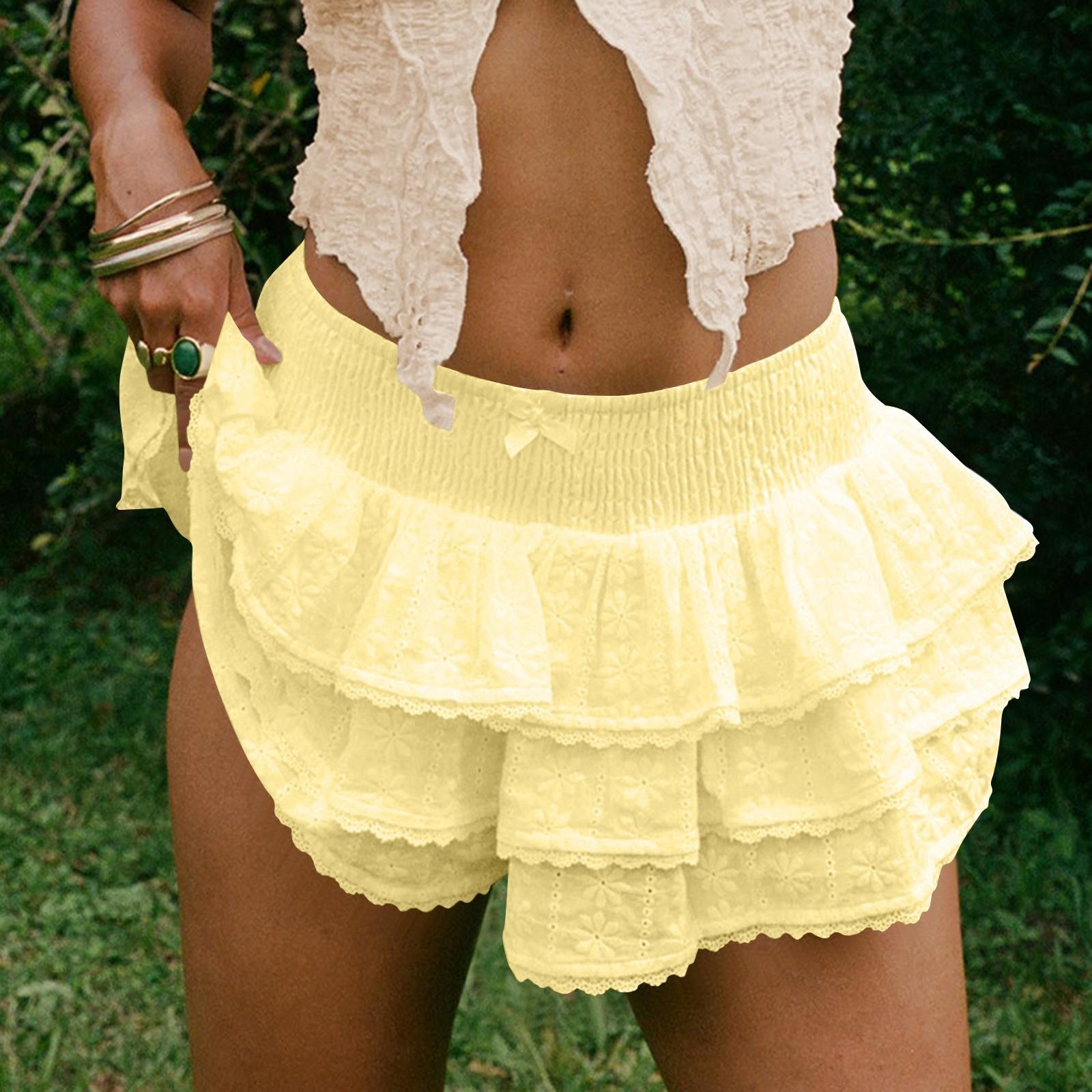 

Женские повседневные кружевные шорты в стиле бохо с высокой талией из кружева и многослойного кружева XL жёлтый