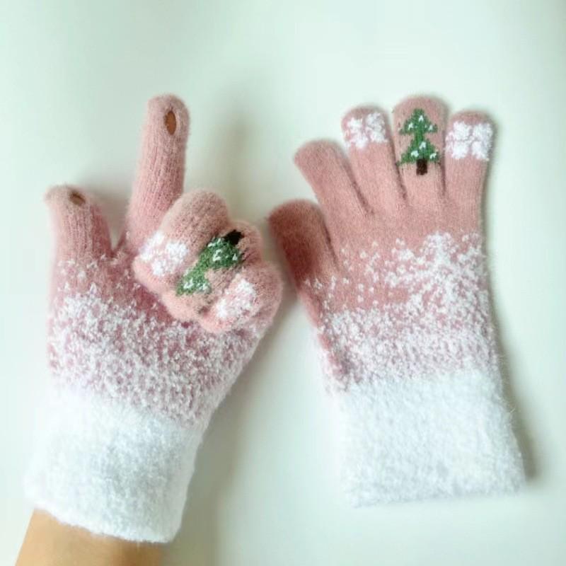 Damen Winter Touchscreen Plüsch Fahrradhandschuhe - Warm, Kältefest, Weihnachtsdesign