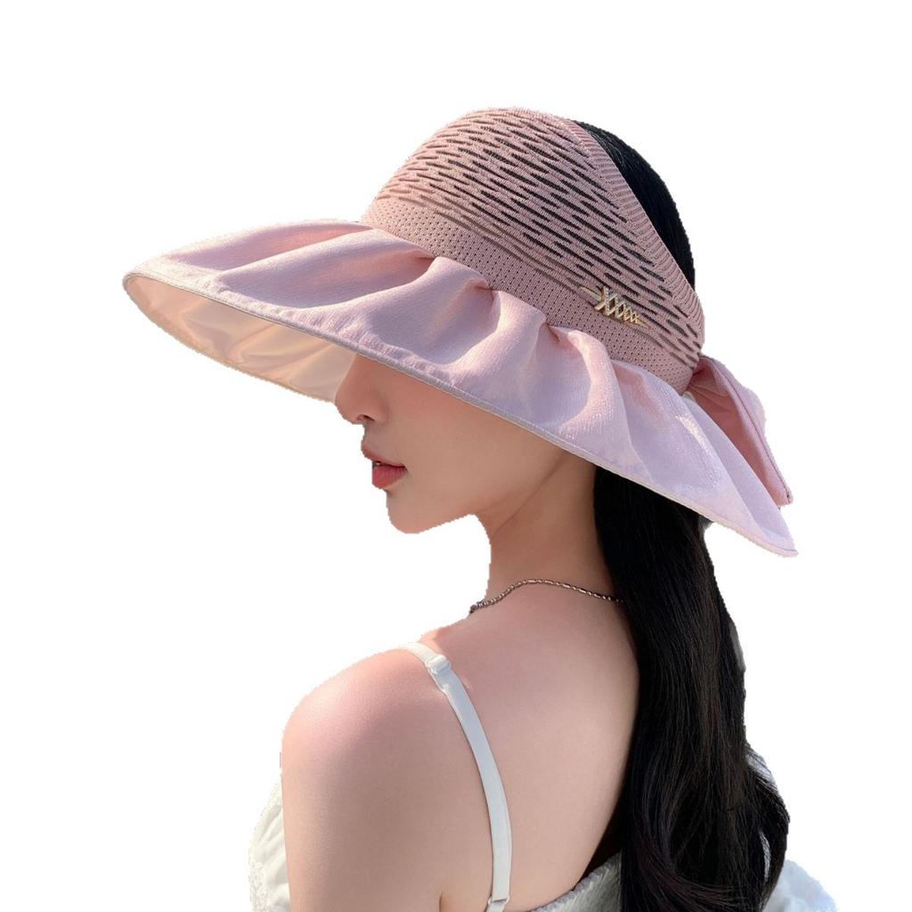 Summer Vinyl Anti-Ultraviolet Sunscreen Hat Women'S Versatile Big Brim Face Sunshade Foldable Open Ponytail Empty Top Hat