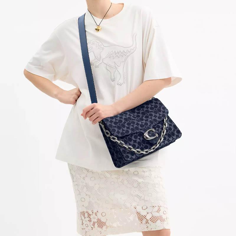 Coach Tabby 30 Silver Logo Removable Shoulder Strap Denim Tote Bag Large Women tote bag black CAN18-LHRHY