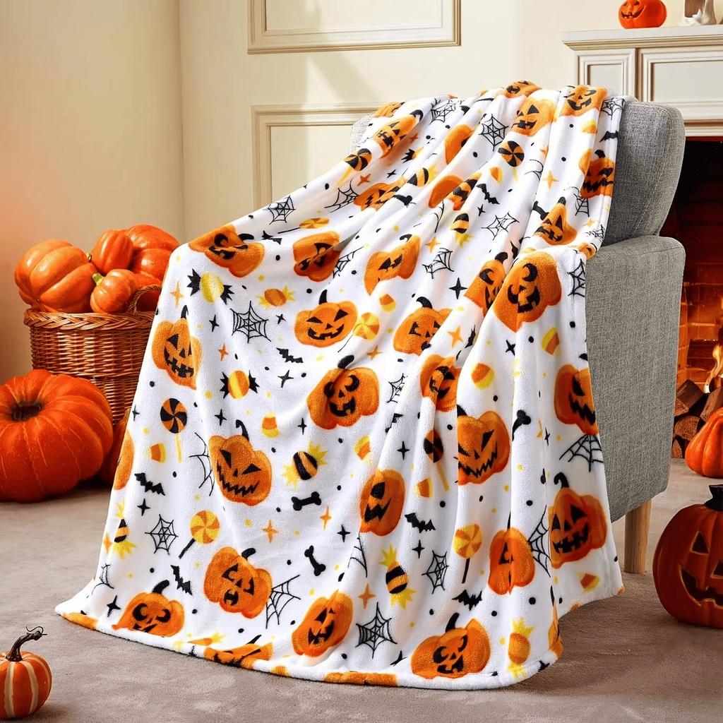 Halloween Flannel Blanket, 3D Printed Anime Ghost Throw Blanket, Skin‑Friendly for Bedroom Sofa, Multiple Size Single Twin King