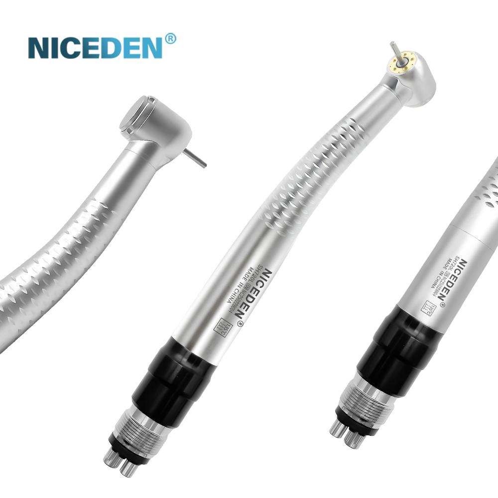 Niceden Zahnärztliches LED-Hochgeschwindigkeits-Handstück 5 Birnen Schattenloser Ring Druckknopf 2/4 Löcher