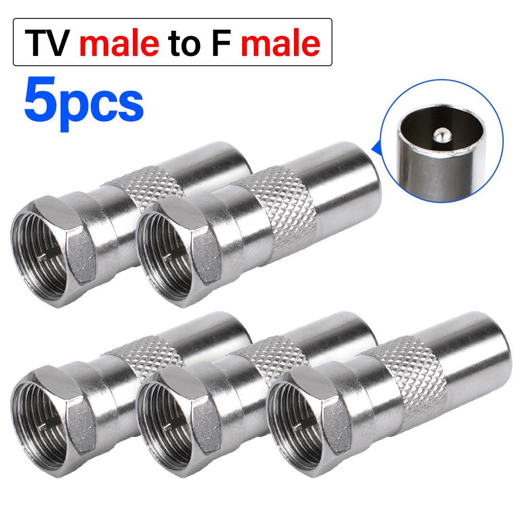 5Pcs F To TV Male/Female Plug Jack Striaght RF Adapter Connector Coaxial Wire Terminal Nickel-plated For TV Antenna Extension