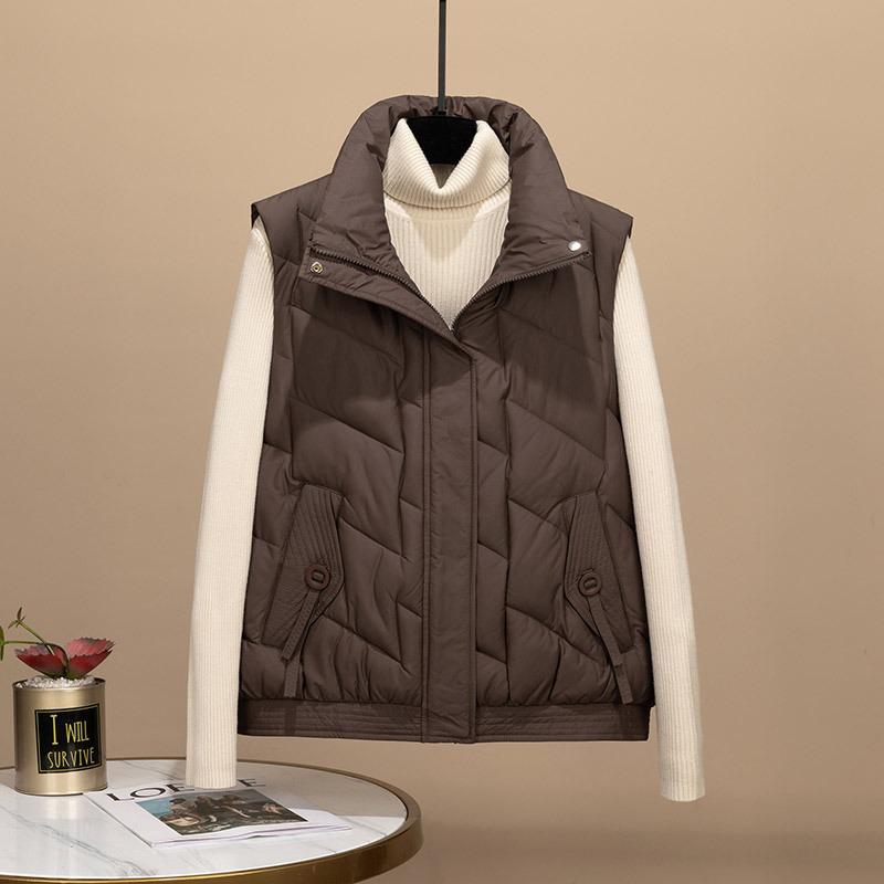 

Autumn and winter new down cotton clothes vest women s short stand-up collar fashion versatile thermal vest jacket tide 2XL suggestion [135--155] catties кофейный